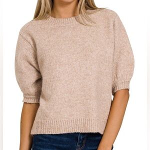 Zenana Outfitters Women's Tan Crew Neck Sweater